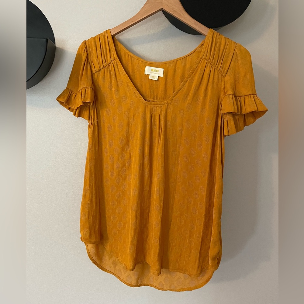 Maeve by Anthropologie Cap Sleeve Patterned V-neck Blouse Size Medium